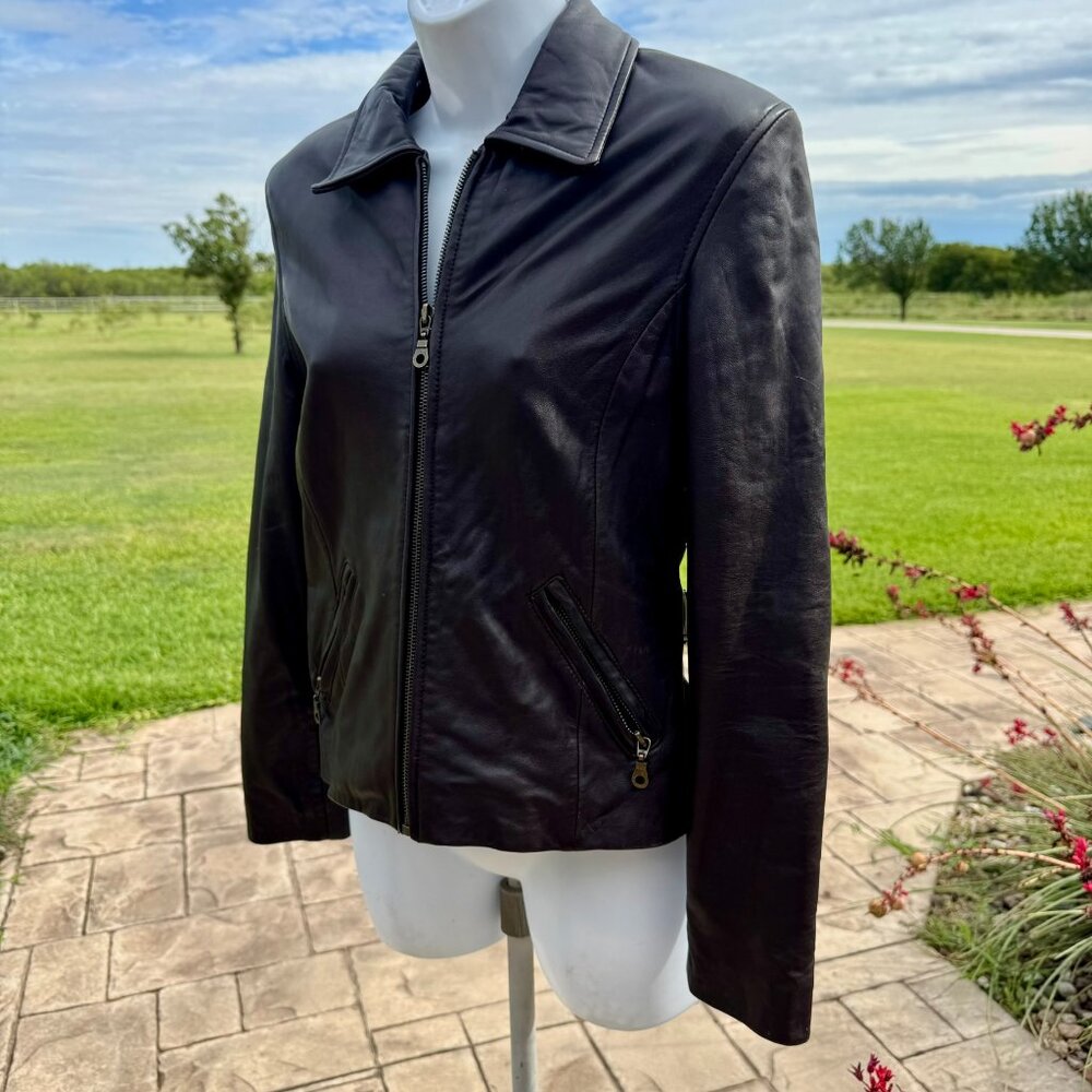 Valerie Stevens Vintage (1990's) lambskin leather MOTO jacket; brown; Size 4